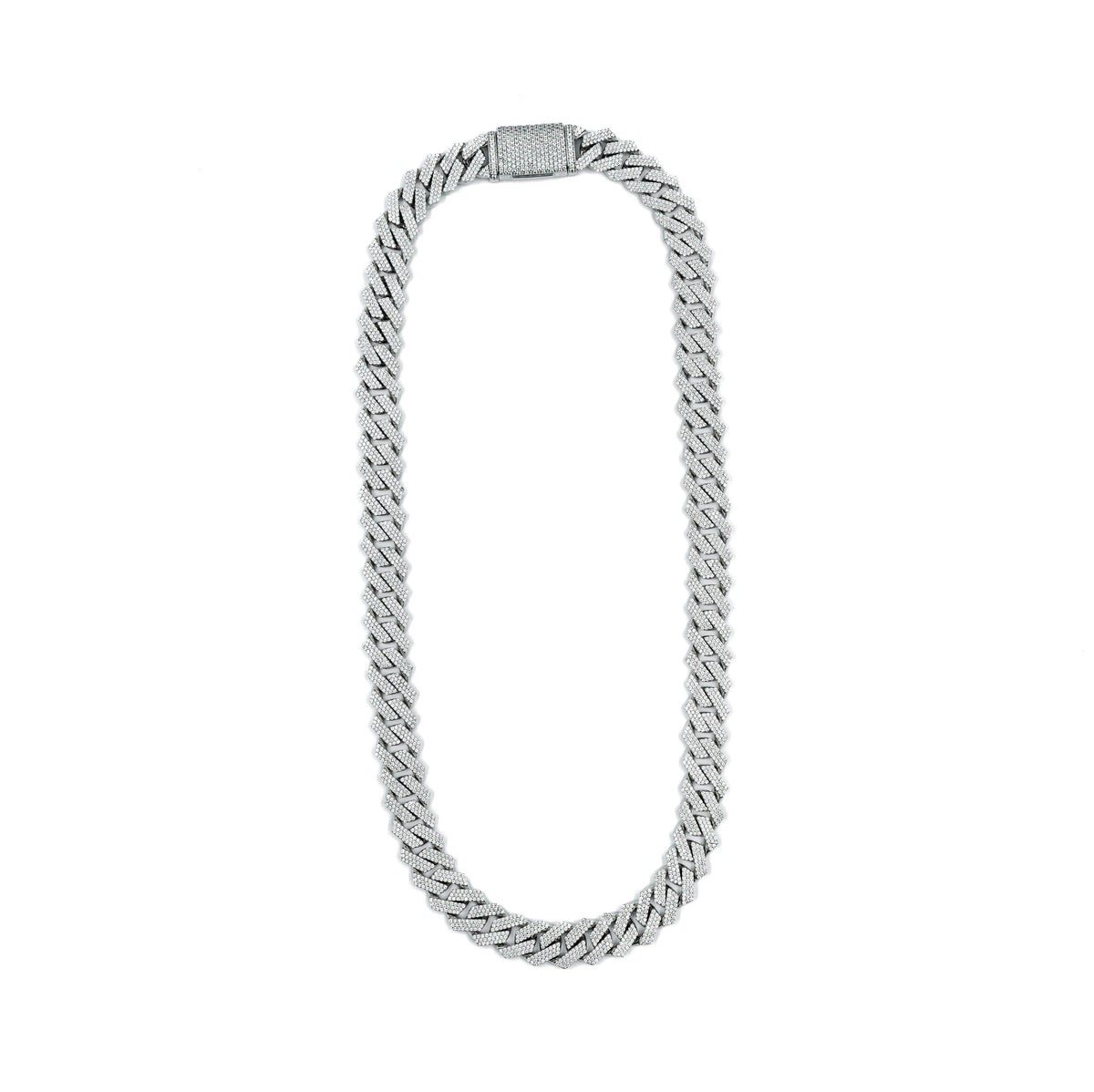 12 mm cuban chain in 925 silver with CZ and lab grown diamonds