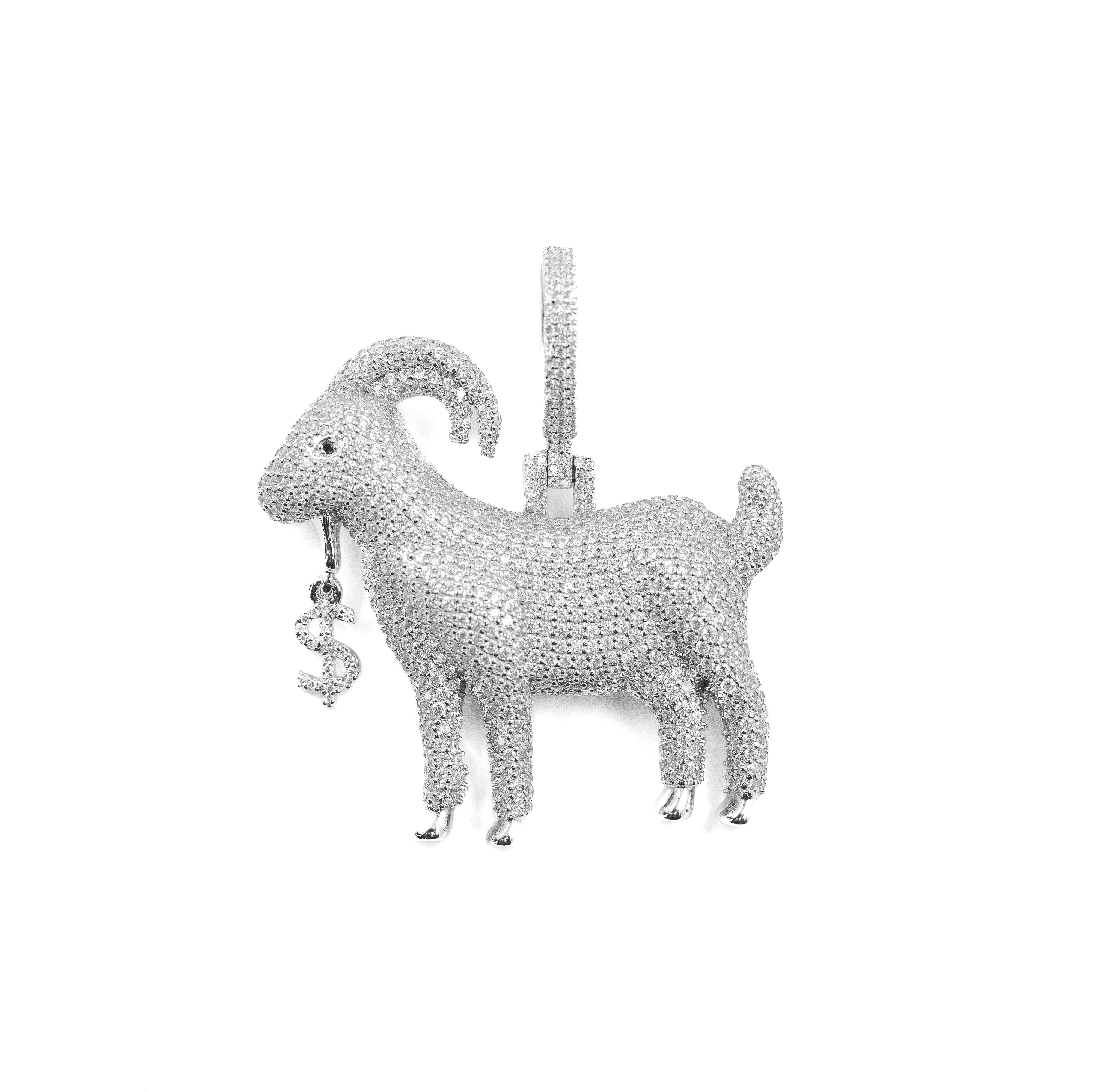 Goat Pendant in 925 silver with diamonds.
Icy Goat Pendant - Hip Hop Jewelry.
Silver Goat Pendant for men and women.