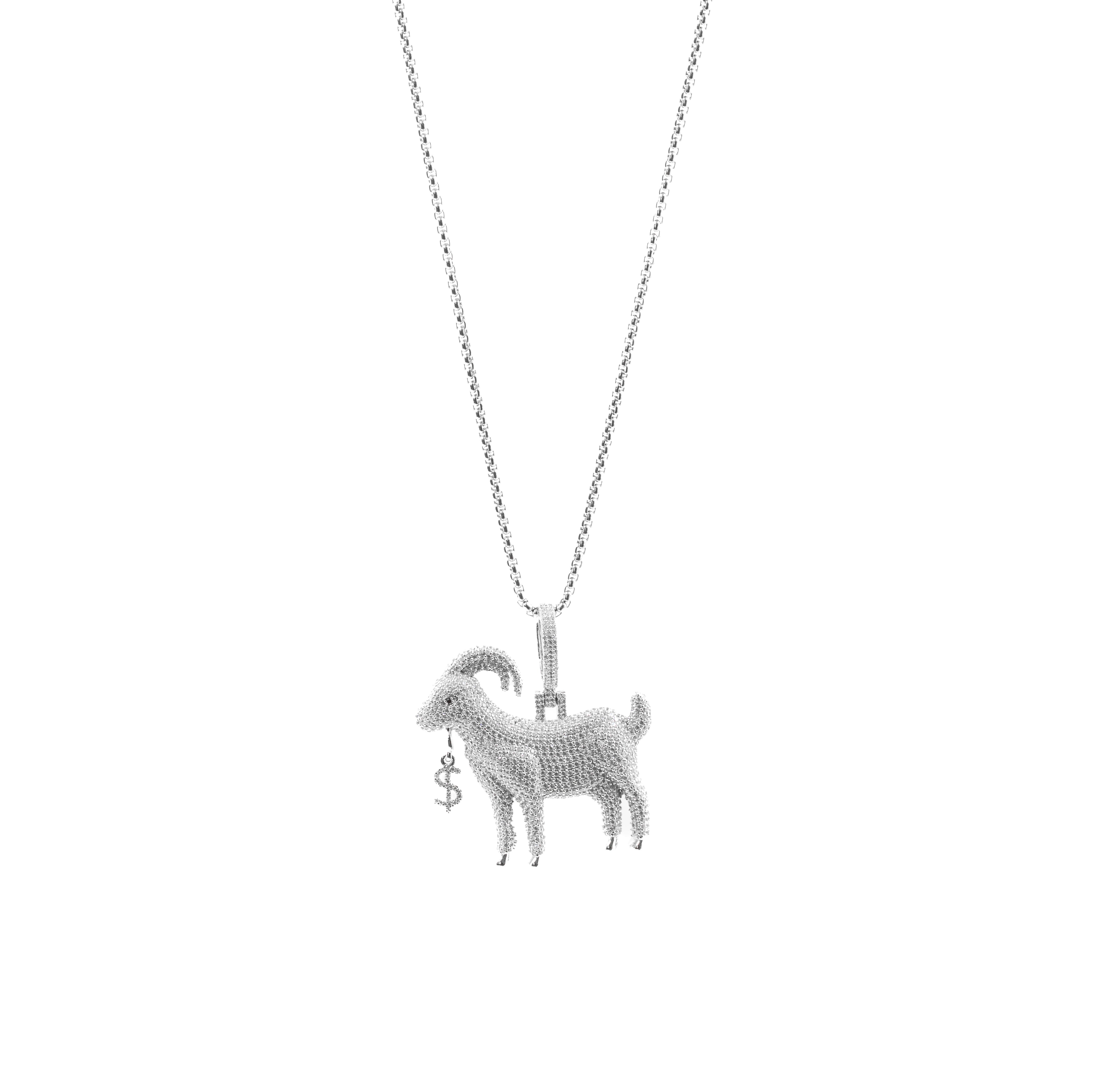 Goat Pendant in 925 silver with diamonds.
Icy Goat Pendant - Hip Hop Jewelry.
Silver Goat Pendant for men and women.