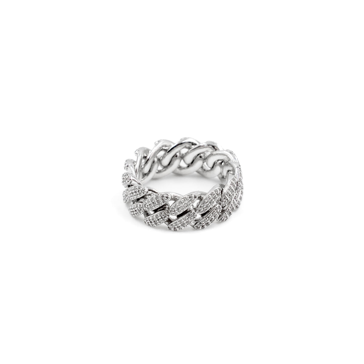 Miami Diamond Band with smooth Cuban link design.
Sterling silver Miami band with lab-grown diamonds.
Unisex Cuban link diamond band in 925 silver.
Iced-out Miami Diamond Band for men’s jewelry.
Women’s jewelry Cuban link band with CZ stones.